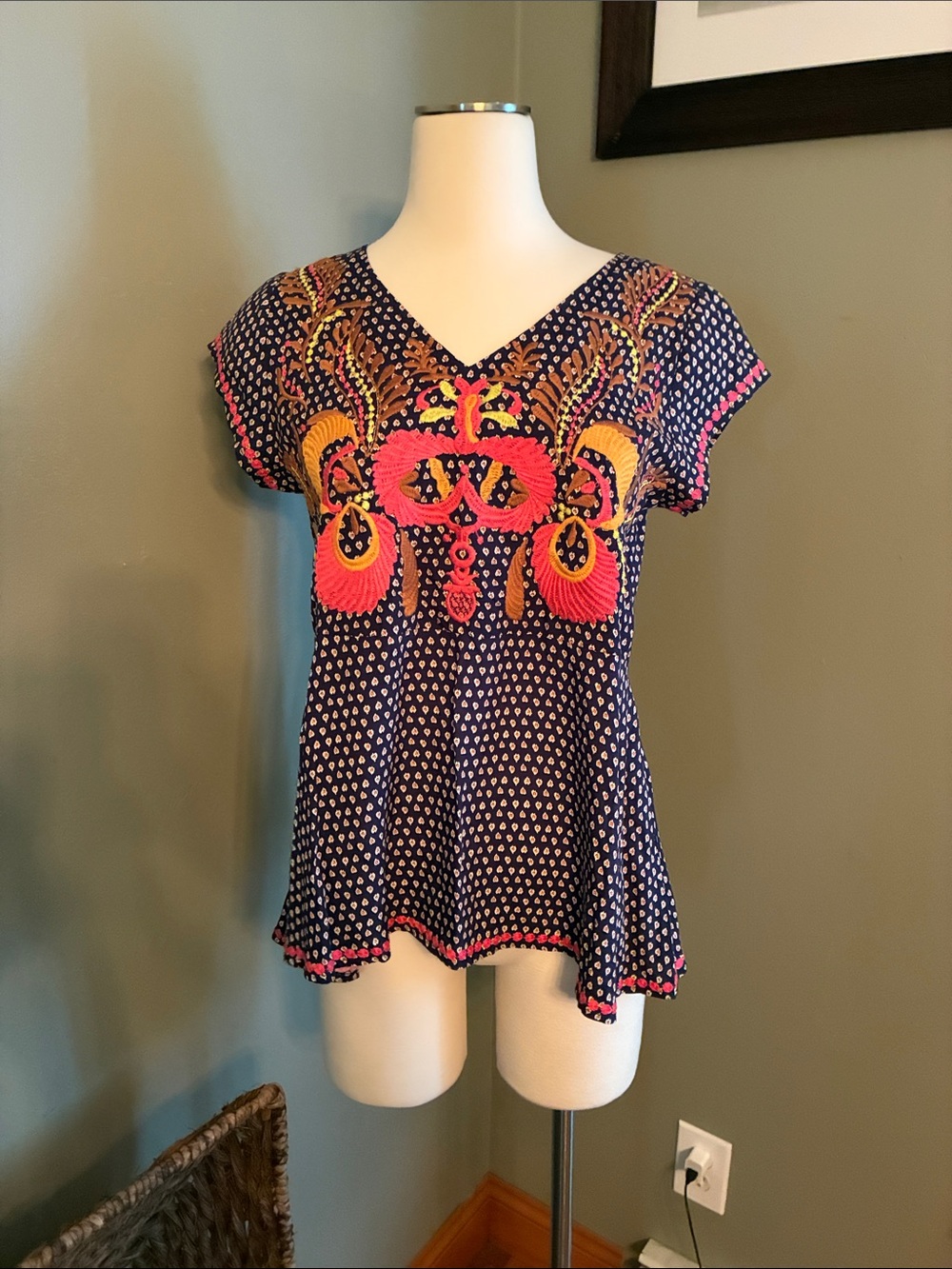 THML Navy Tunic with Pink & Yellow Embroidery